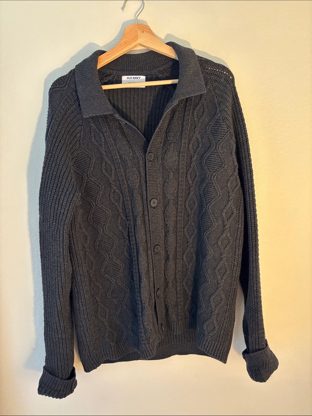 Old Navy Men's Dark Gray Cable-Knit Button Cardigan Large